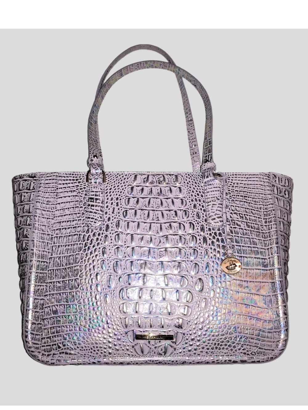 Brahmin Violet Iridescent Wonderland Croc-embossed Leather Large Tote